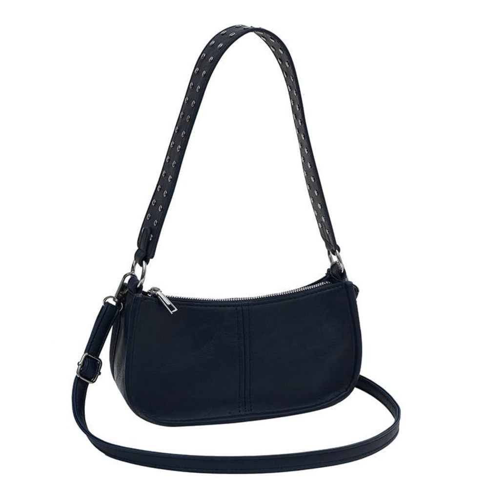 Classic Navy Leather Shoulder Bag